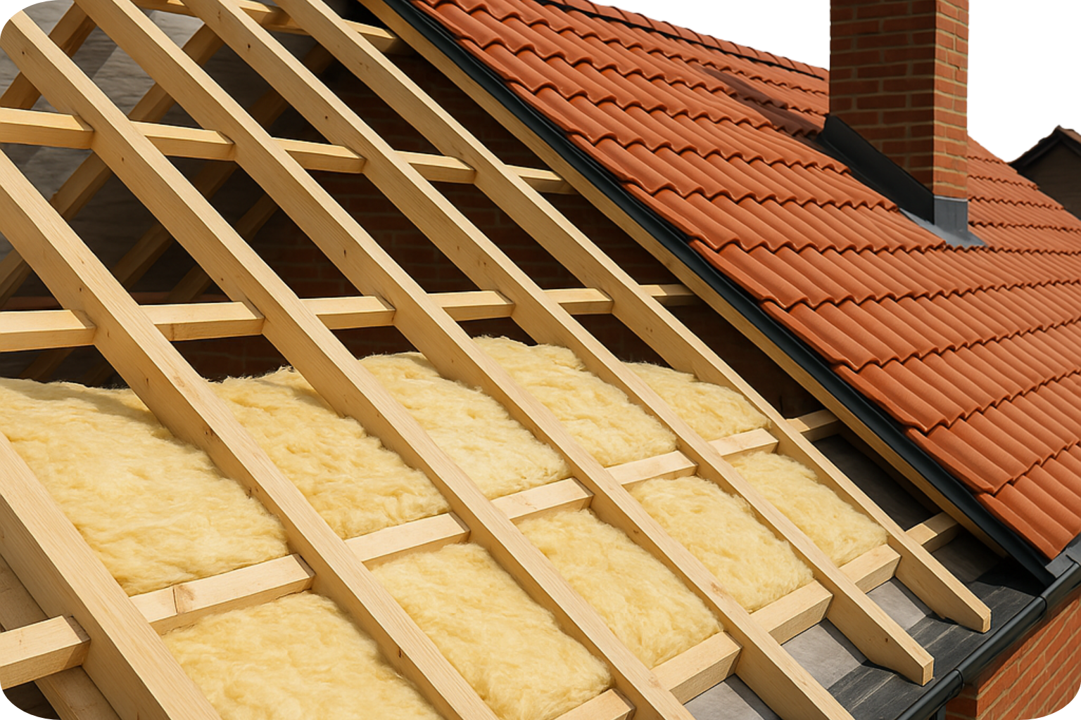 Toiture et isolation : Travaux de rénovation d’une toiture avec isolation thermique posée entre les chevrons dans une maison des Hauts-de-France